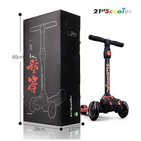 Xe trượt scooter 21st có giảm xóc, 3 bánh phát sáng cho bé -  Tặng bảo hộ 7 món