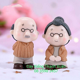 Trang trí tiểu cảnh, Cặp đôi ông bà đứng mặc áo len trang trí chậu cây cảnh sen đá xương rồng mini , Phụ kiện trang trí cây và hoa, bể cá