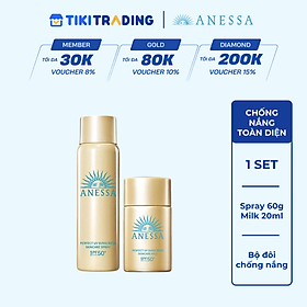 Bộ đôi Kem chống nắng dạng xịt dưỡng da bảo vệ hoàn hảo + Kem chống nắng dạng sữa dưỡng da kiềm dầu bảo vệ hoàn hảo (Anessa Gold Spray 60g + Gold Milk 20ml)