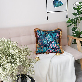 Mua Vỏ Gối Tựa Lưng Trang Trí Tua Rua Giả Lụa Họa Tiết Hổ Báo Rừng