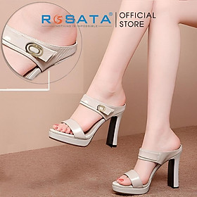 Giày sandal cao gót nữ ROSATA RO494 xỏ chân mũi tròn gót cao 8cm xuất xứ Việt Nam - Trắng