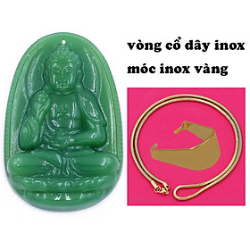 Mặt dây chuyền Phật A di đà đá xanh 2.2 x 3.6cm ( size trung ) kèm vòng cổ dây chuyền inox rắn + móc inox, Phật bản mệnh