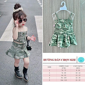 Bộ đồ chân váy xòe cho bé gái 8-25kg vải cotton 4d, thun con dãn