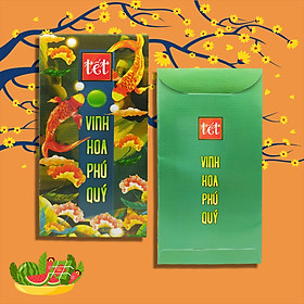 10 Bao Lì Xì Vinh Hoa Phú Quý Họa Tiết Đôi Cá Chép - Giấy C150 bóng