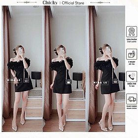 Đầm trễ vai nữ nhún bèo sành điệu chất vải umi có mút