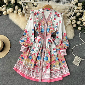 HÀNG NHẬP - ĐẦM XÒE LỤA TAY DÀI IN HOA VĂN