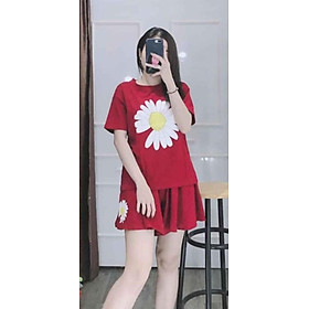 Đồ bộ mặc nhà quần giả váy kèm áo in hoa cúc siêu hot