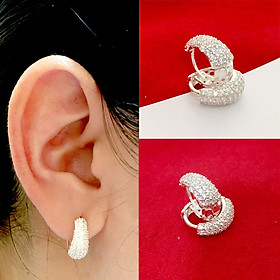 Bông tai nữ bạc 925 khóa bất đeo sát tai bề mặt phay sáng bóng gắn đá cao cấp trang sức Bạc Quang Thản - QTBT96