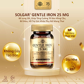 Viên Uống Solgar Gentle Iron - Bổ Sung Sắt,Tăng Cường Tế Bào Hồng Cầu, Bổ Máu, Hỗ Trợ Sức Khỏe Phụ Nữ Mang Thai 90 viên