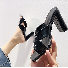 Guốc cao gót chữ X 8phân da bóng cute NKG14