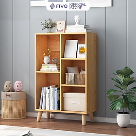 Kệ Sách Cho Bé Gỗ MDF FIVO FB60 (50 x 24 x 92cm) Dễ Lắp Ráp (Có Kèm Tấm Lưng) - Hàng Chính Hãng - Màu Vân Gỗ Nhạt