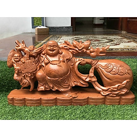 Mua Tượng phật di lặc kéo bao tiền vàng bằng gỗ hương đá kt 60×30×14cm