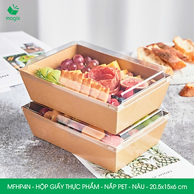 Mua MFHP4N - 20.5x15x6 cm - 25 hộp giấy kraft thực phẩm màu nâu nắp Pet  hộp giấy chữ nhật đựng thức ăn  hộp bánh nắp trong