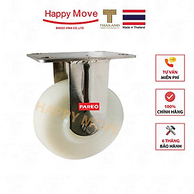 Bánh xe đẩy nylon trắng (PA) càng Inox 304 cố định - 80-100-125mm - Happy Move Thái Lan