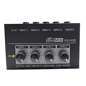 Mini Audio Mixer Portable Mixer 12V Sound Board Console 6.35mm Interface 4 Input Audio Mixer for Club Computer Guitars Bass Keyboards Mixer