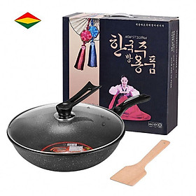 Mua (HÀNG L1) Chảo HÀN QUỐC- Chảo đá chống dính sâu lòng Hàn Quốc  có nắp kính - size 32cm