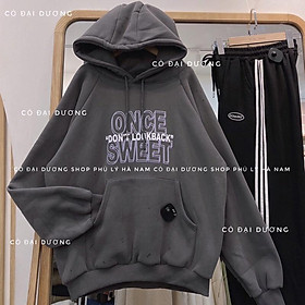 áo nỉ hoodie ONCE - xám tro,freesize dưới 65kg