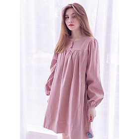 Đầm mila hồng suông nút bọc