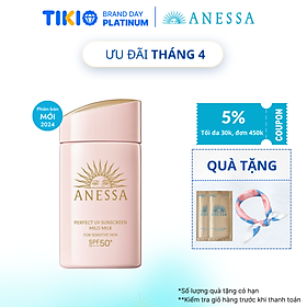 Kem chống nắng dạng sữa dịu nhẹ cho da nhạy cảm và trẻ em Anessa Perfect UV Sunscreen Mild Milk For Sensitive Skin SPF 50+ PA++++ 60ml