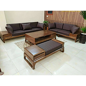 Mua Bộ bàn ghế phòng khách Sofa góc gỗ sồi mầu óc chó mẫu hiện đại MS 14.9