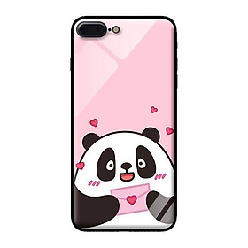 Ốp kính cường lực cho iPhone 8 Plus Panda Nền Hồng - Hàng chính hãng