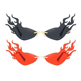 2Pcs Women Fashion Fire Flame Sunglasses Beach Wave Sun Glasses Eyewear for Party Decorations, Photography Props