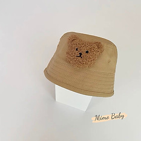 Mũ bucket trơn đính gấu bông xù đáng yêu cho bé MH241 Mimo Baby