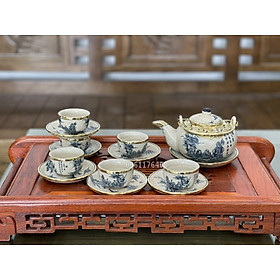 Bộ ấm chén men rạn bọc đồng gốm sứ Bát Tràng (bộ bình uống trà, bình trà)