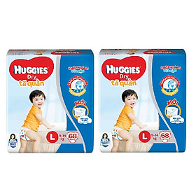 2 Gói Tã Quần Huggies Dry Gói Cực Đại L68 (68 Miếng) - Bao Bì Mới