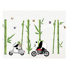 Decal dán tường gấu trúc chạy xe EB144