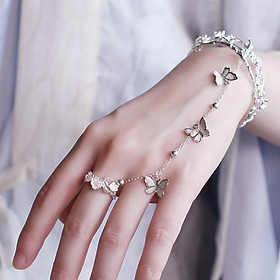 (Ngẫu nhiên 1 chiếc) Vòng lắc tay nối nhẫn gắn bướm lục lạc hoa đào cổ trang Tam sinh tam thế