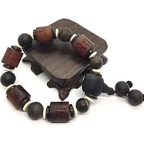 VÒNG TAY THIÊN CHÂU DZI VÀ ĐÁ ĐEN PHONG THUỶ KHẮC CHỮ OM MANI PADME HUM TÂY TẠNG 