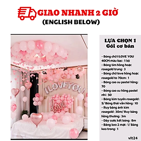 Bộ bóng trang trí màu hồng cho tiệc valentine set vlt24