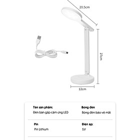 Đèn bàn học Led sạc USB có thể gấp gọn cao cấp, Đèn tròn để bàn học, đọc sách bảo vệ mắt thiết kế 3 màu sáng