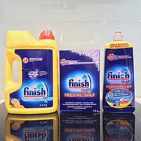 Combo Bột rửa bát finish 2.5kg+Muối rửa chén finish 1.2kg+nước bóng 1150ml