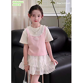 Set váy cho bé gái màu hồng tiểu thư xinh xắn size 12-40kg hàng thiết kế cao cấp