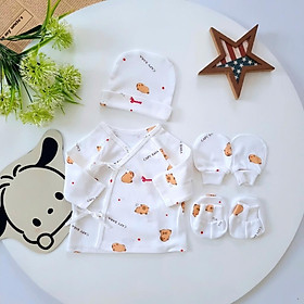 Set Áo Cột Dây Kèm Nón, Bao Tay Bao Chân Cotton Sơ Sinh Cho Bé - Bunny Baby