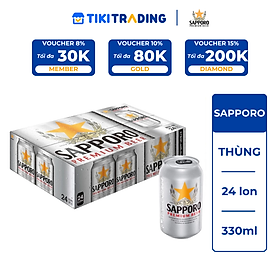 Thùng 24 lon bia Sapporo Premium 330ml