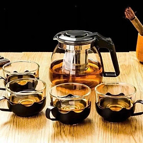 Bình Lọc Trà Thủy Tinh Tặng Kèm 4 Ly Sang Trọng - CÓ LỖi LỌC TRÀ INOX - BÌNH PHA TRÀ CHẾ CAFE TIỆN LỢI 2in1 Đẳng Cấp 