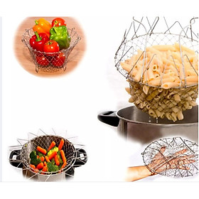 Mua Vỉ/Xửng hấp chiên Inox gấp gọn tiện dụng/Rổ nhúng chiên hấp đa năng 11 trong 1