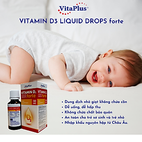 (COMBO 2 HỘP) Thực phẩm bảo vệ sức khỏe: Vitaplus Vitamin D3 Forte liquid drops bổ sung vitamin D3 hỗ trợ tăng cường hấp thu canxi, giúp hỗ trợ phát triển hệ xương và răng