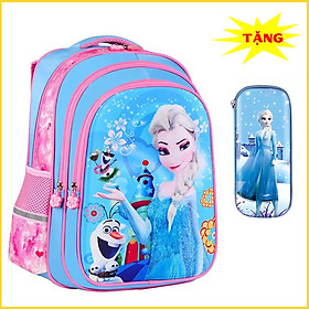 Balo Đi Học Cho Bé Gái Màu Xanh Công Chúa Elsa FROZEN Cấp 1 Tiểu Học Tặng