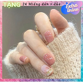 Bộ 24 móng tay giả nail thời trang (TẶNG PHỤ KIỆN 24 miếng keo dán sillicon 2 mặt + dũa móng)- Được chọn mẫu