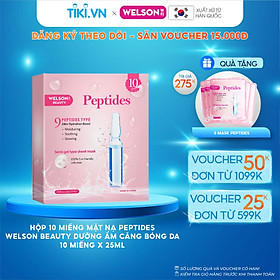 Hộp 10 miếng mặt nạ Peptides Welson Beauty dưỡng ẩm căng bóng da 10 miếng x 25ml