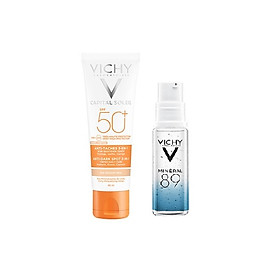 Bộ Kem Chống Nắng Có Màu Ngăn Sạm Da, Giảm Thâm Nám Vichy Ideal Soleil Anti-Darkspot Spf50 50Ml Và Dưỡng Chất Mineral 89 10Ml