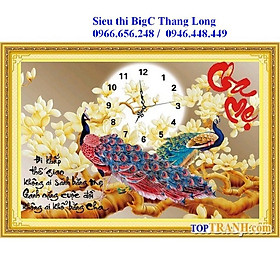 Mua tranh thêu chữ thập đồng hồ cha mẹ con công và hoa mộc lan màu trắng 222789 (chưa thêu)