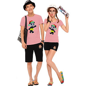 Bộ Áo Thun Đôi Nam Nữ Gấu Anh Gấu Em Màu Hồng Ruốc
