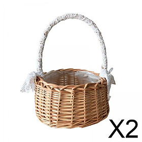 2xRustic Handmade Rattan Storage Basket Wedding Flower Wicker Plant Holder M