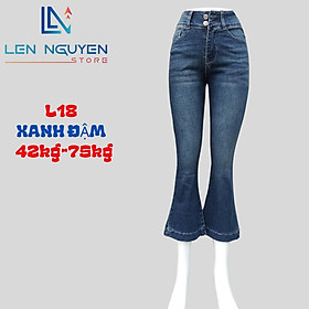 L18_Quần jean nữ, loe, lưng cao, quần bò nữ dáng ôm, quần rin nữ có big size, cho 42kg đến 75kg,LEN  - Xanh Đậm