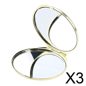3xRound Double Side Vanity Mirror Folding Pocket Mirror Portable Golden